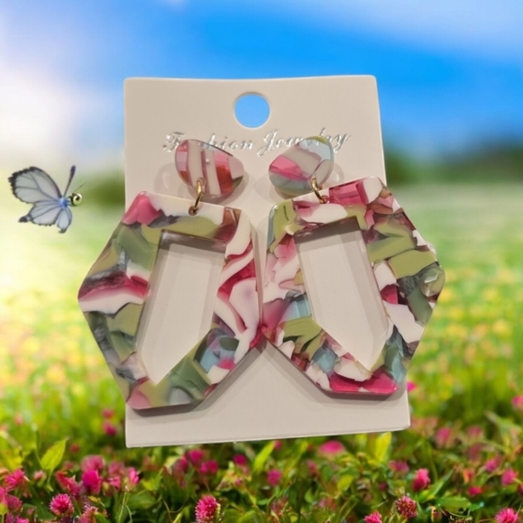 Colorful Acrylic Drop Dangle Earrings - Picture 2 of 2